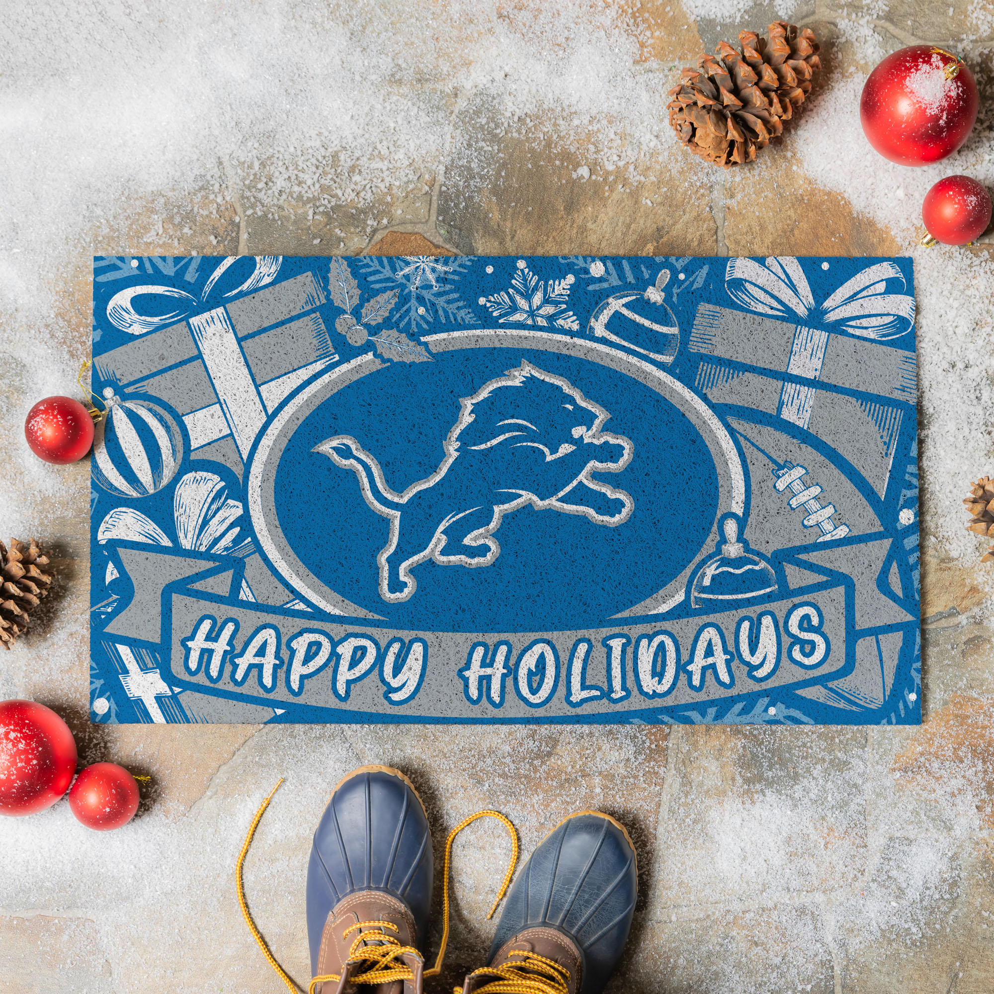 Detroit Lions 28" x 16" Happy Holidays Christmas Turf Door Mat