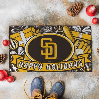 "San Diego Padres 28"" x 16"" Happy Holidays Christmas Turf Door Mat"