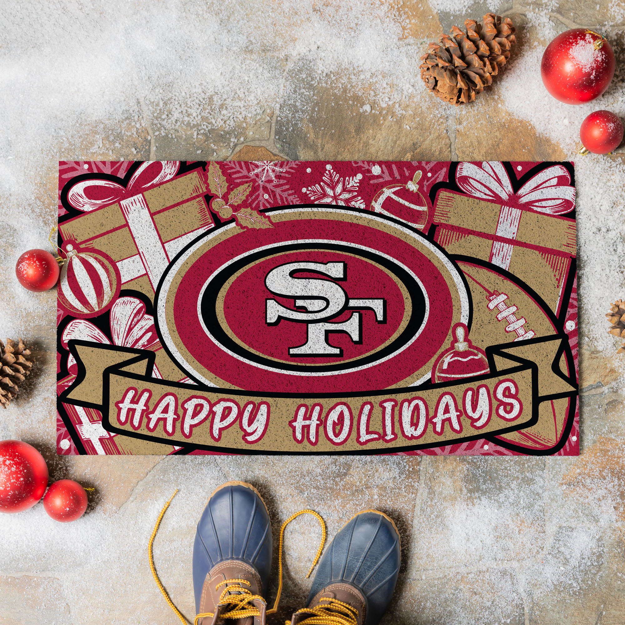 San Francisco 49ers 28" x 16" Happy Holidays Christmas Turf Door Mat
