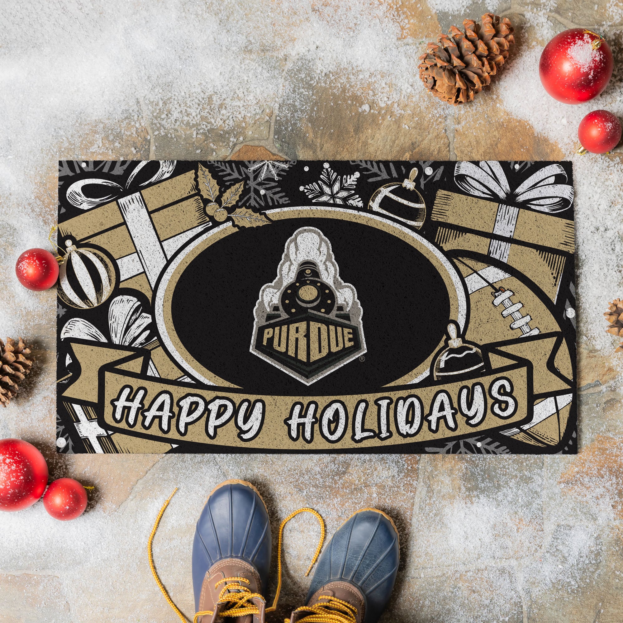 Purdue Boilermakers 28" x 16" Happy Holidays Christmas Turf Door Mat