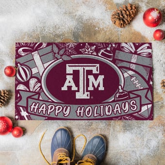 "Texas A&M Aggies 28"" x 16"" Happy Holidays Christmas Turf Door Mat"