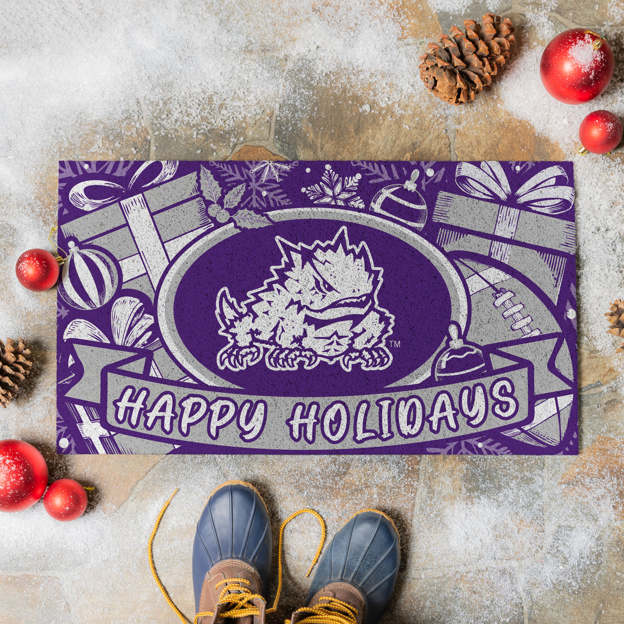 TCU Horned Frogs 28" x 16" Happy Holidays Christmas Turf Door Mat