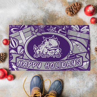 TCU Horned Frogs 28" x 16" Happy Holidays Christmas Turf Door Mat