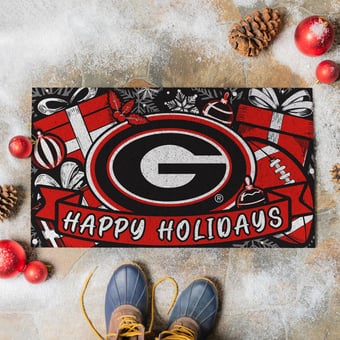 "Georgia Bulldogs 28"" x 16"" Happy Holidays Christmas Turf Door Mat"