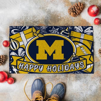 "Michigan Wolverines 28"" x 16"" Happy Holidays Christmas Turf Door Mat"