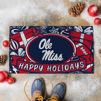 "Ole Miss Rebels 28"" x 16"" Happy Holidays Christmas Turf Door Mat"
