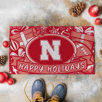 Nebraska Huskers 28" x 16" Happy Holidays Christmas Turf Door Mat