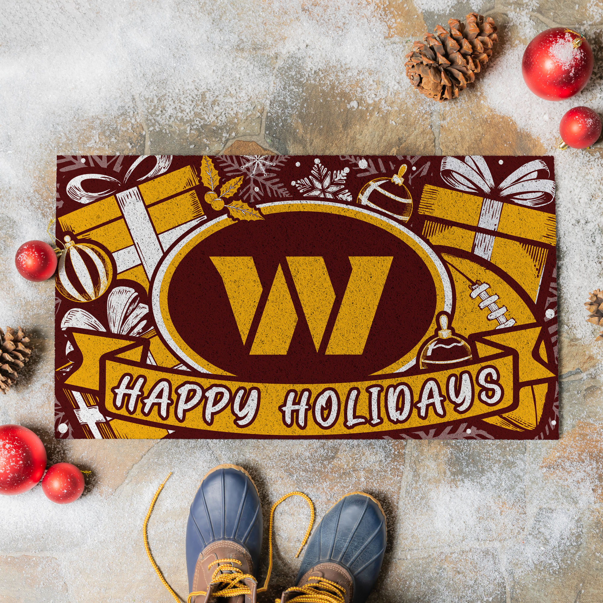 Washington Commanders 28" x 16" Happy Holidays Christmas Turf Door Mat