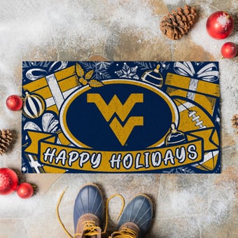 "West Virginia Mountaineers 28"" x 16"" Happy Holidays Christmas Turf Door Mat"