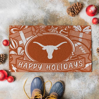 "Texas Longhorns 28"" x 16"" Happy Holidays Christmas Turf Door Mat"