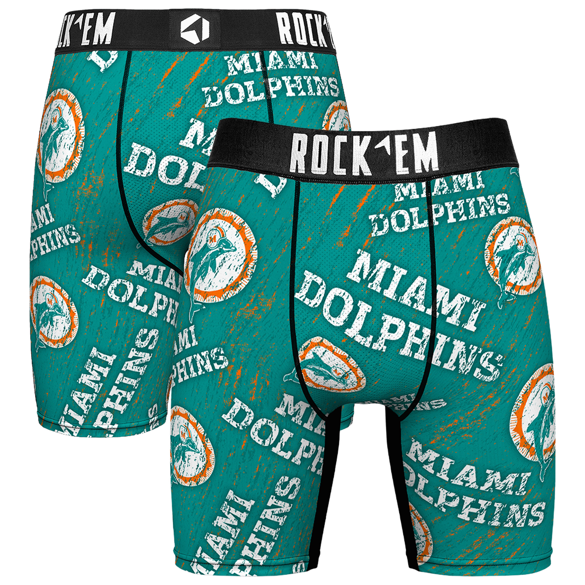 Unisex Rock Em  Aqua Miami Dolphins Throwback Logo Allover Boxer Briefs