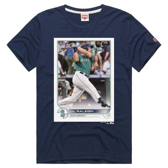 Men's Homage Cal Raleigh Navy Seattle Mariners Topps Baseball Card Tri-Blend T-Shirt