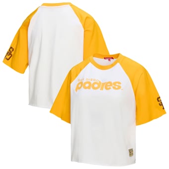 Women's Mitchell & Ness  White San Diego Padres Cropped Raglan Boxy T-Shirt