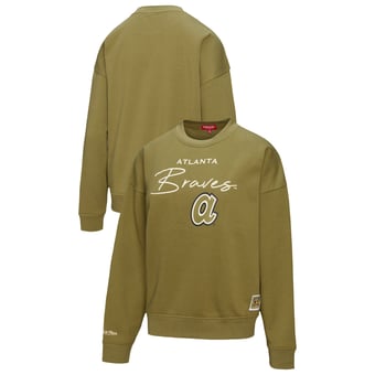 Women's Mitchell & Ness  Olive Atlanta Braves Oversized Crewneck Sweatshirt