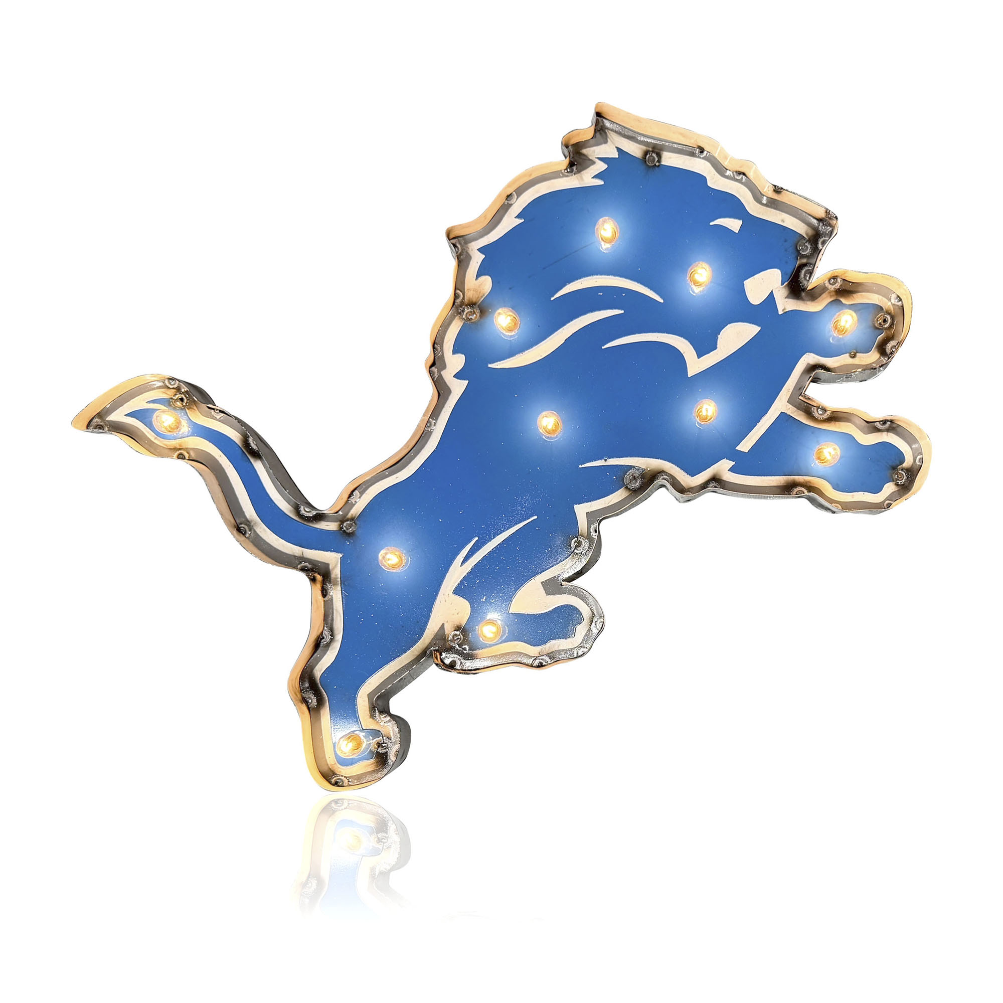 Imperial Detroit Lions Logo Lighted Recycled Metal Sign