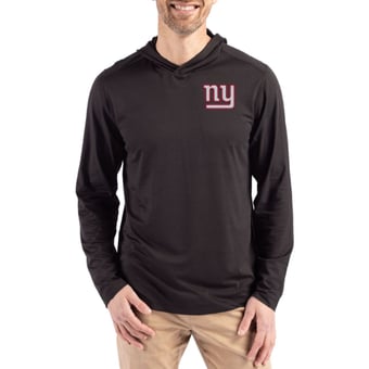 Men's Cutter & Buck Black New York Giants Throwback Logo Coastline Epic Comfort Eco Recycled Long Sleeve Hoodie T-Shirt