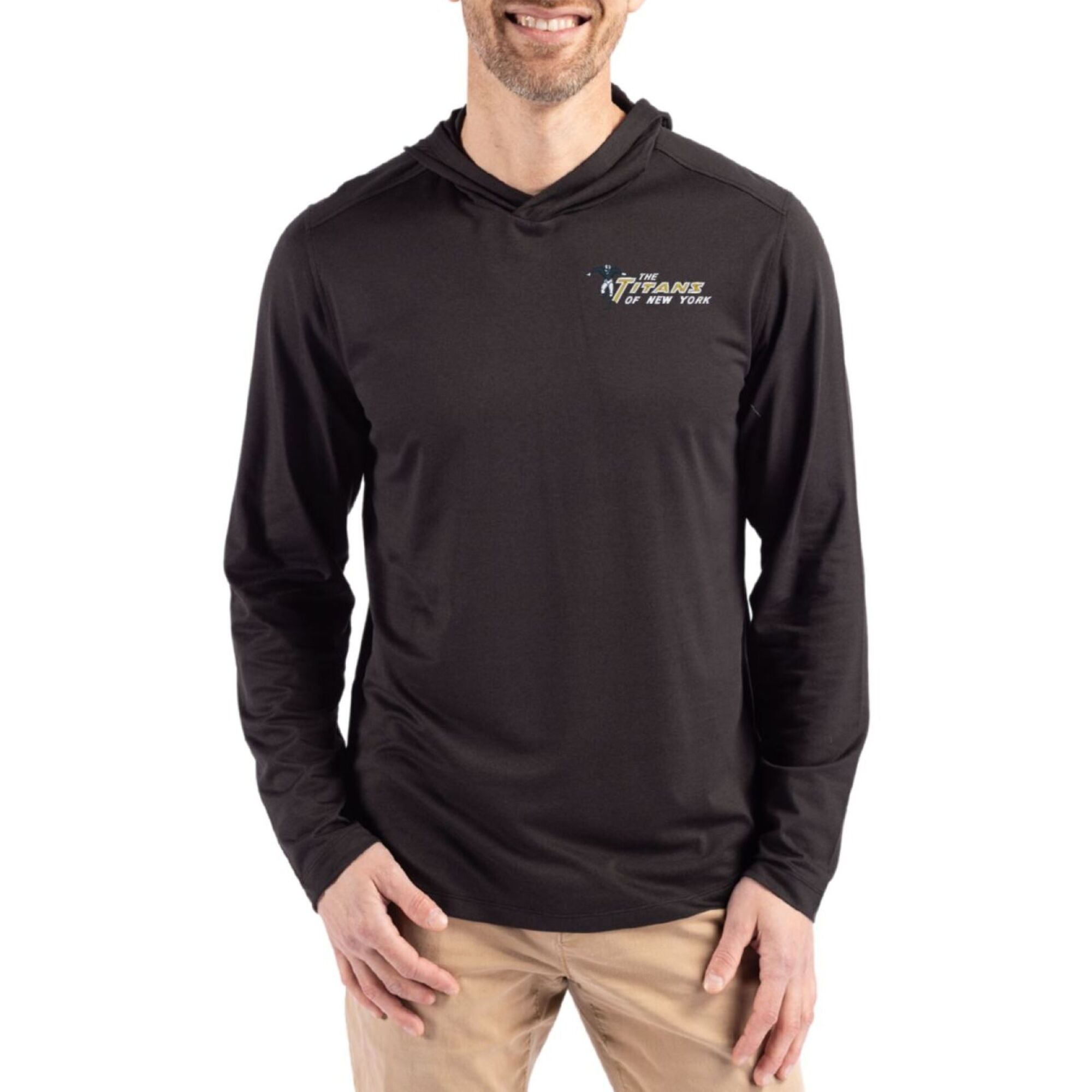 Men's Cutter & Buck Black New York Titans Gridiron Classics Coastline Epic Comfort Eco Recycled Long Sleeve Hoodie T-Shirt