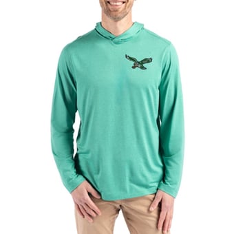 Men's Cutter & Buck Kelly Green Philadelphia Eagles Coastline Epic Comfort Eco Recycled Long Sleeve Hoodie T-Shirt