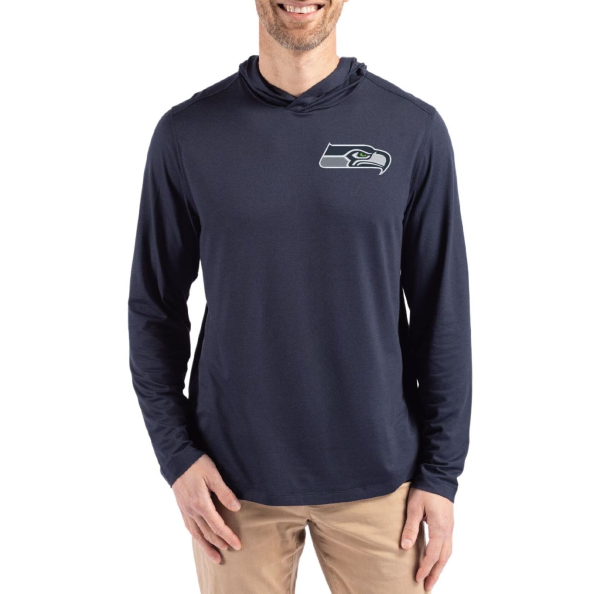Men’s Cutter & Buck Navy Seattle Seahawks Coastline Epic Comfort Eco Recycled Long Sleeve Hoodie T-Shirt Men’s Cutter & Buck Navy Seattle Seahawks Coastline Epic Comfort Eco Recycled Long Sleeve Hoodie T-Shirt