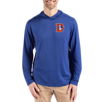 Men's Cutter & Buck Blue Denver Broncos Coastline Epic Comfort Eco Recycled Long Sleeve Hoodie T-Shirt