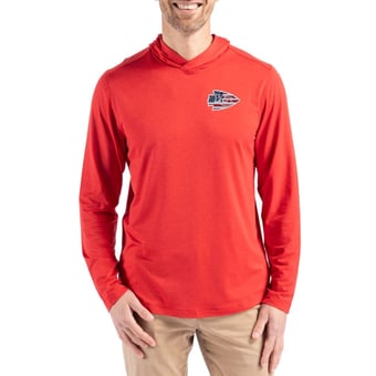 Men's Cutter & Buck Red Kansas City Chiefs Americana Coastline Epic Comfort Eco Recycled Long Sleeve Hoodie T-Shirt