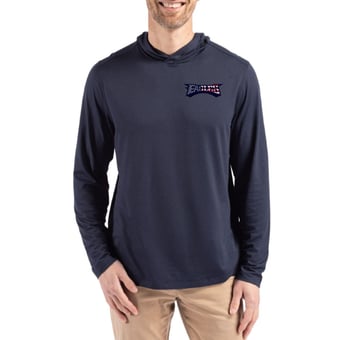 Men's Cutter & Buck Navy Philadelphia Eagles Americana Coastline Epic Comfort Eco Recycled Long Sleeve Hoodie T-Shirt