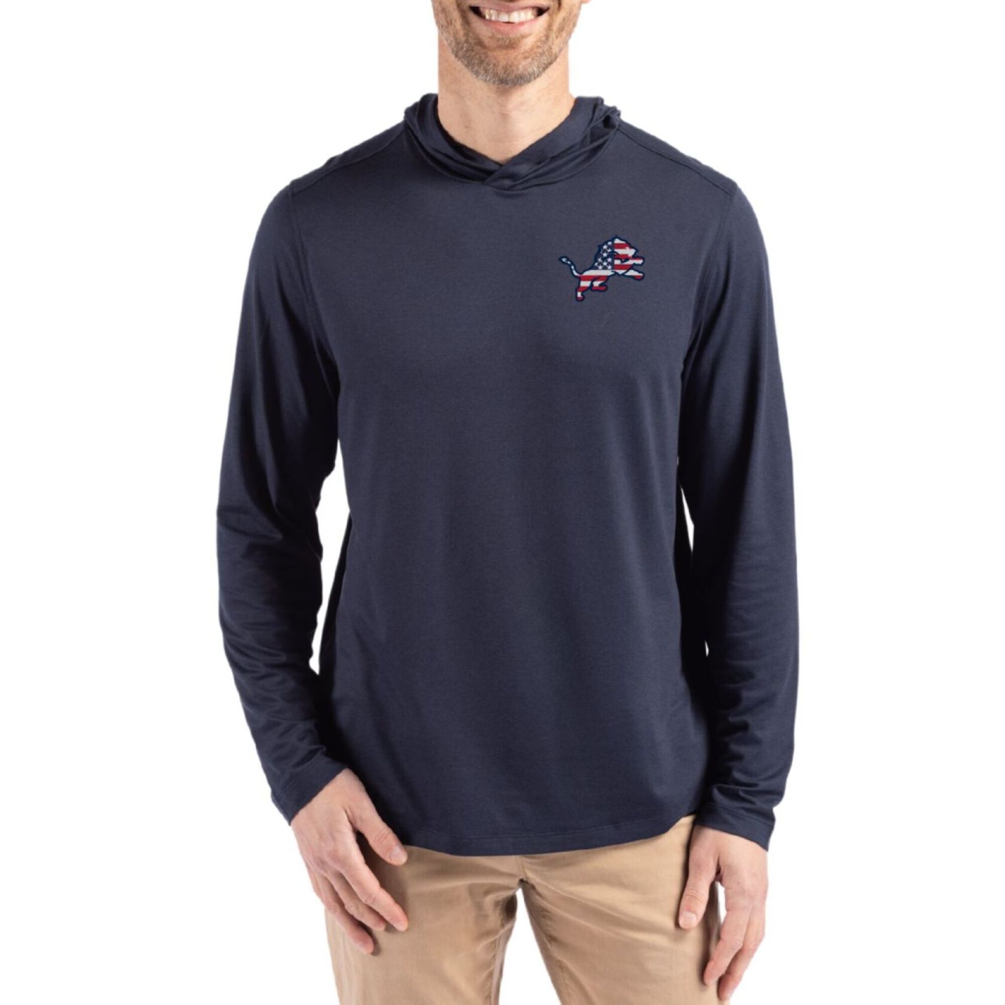 Men’s Cutter & Buck Navy Detroit Lions Americana Coastline Epic Comfort Eco Recycled Long Sleeve Hoodie T-Shirt Men’s Cutter & Buck Navy Detroit Lions Americana Coastline Epic Comfort Eco Recycled Long Sleeve Hoodie T-Shirt