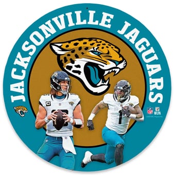 Jacksonville Jaguars Trevor Lawrence & Travis Etienne Jr Team Stars 11" Round Metal Sign