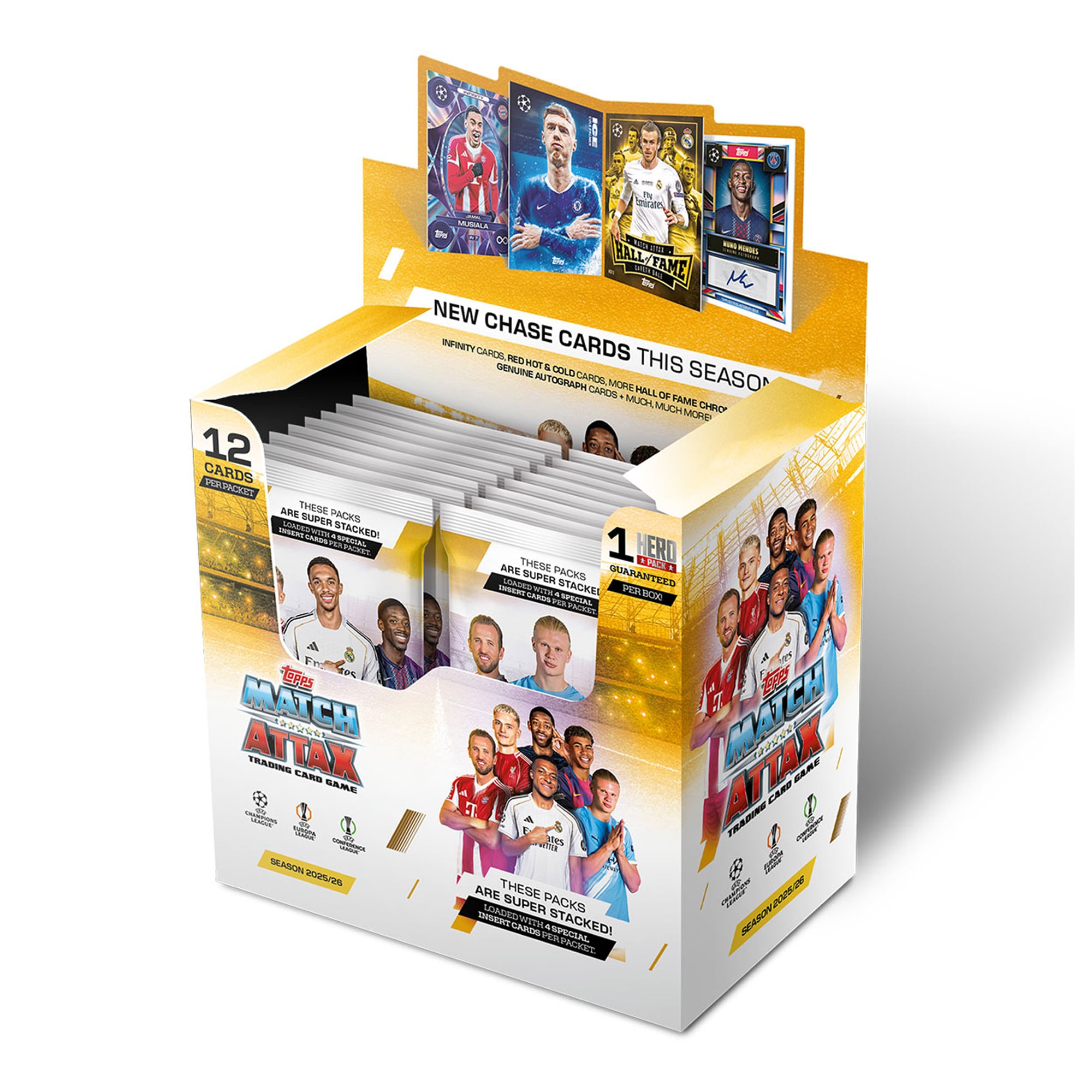 Pacchetto di carte Topps UCC Match Attax 2025/26 (CDU completo x 32 bustine)