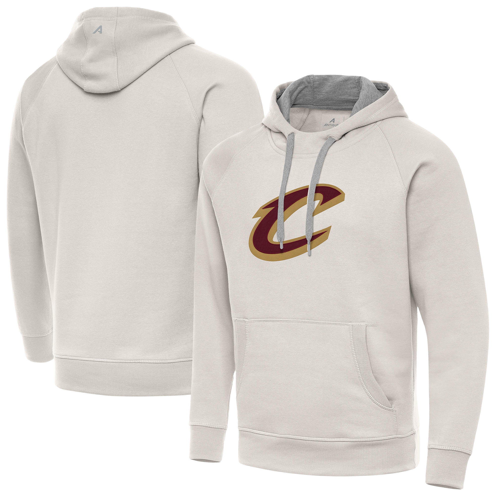 Men's Antigua Cream Cleveland Cavaliers Big Logo Victory Pullover Hoodie