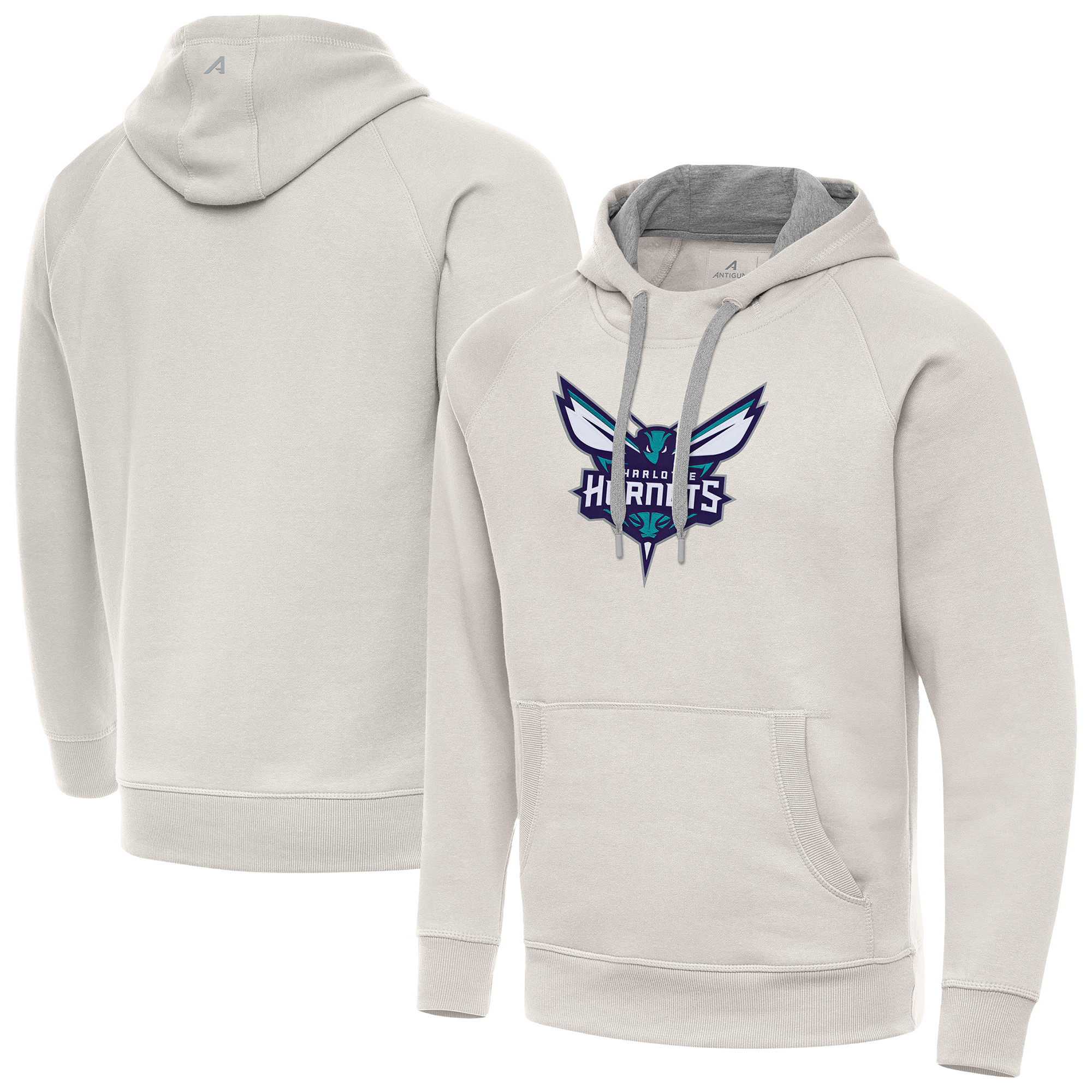 Men's Antigua Cream Charlotte Hornets Big Logo Victory Pullover Hoodie