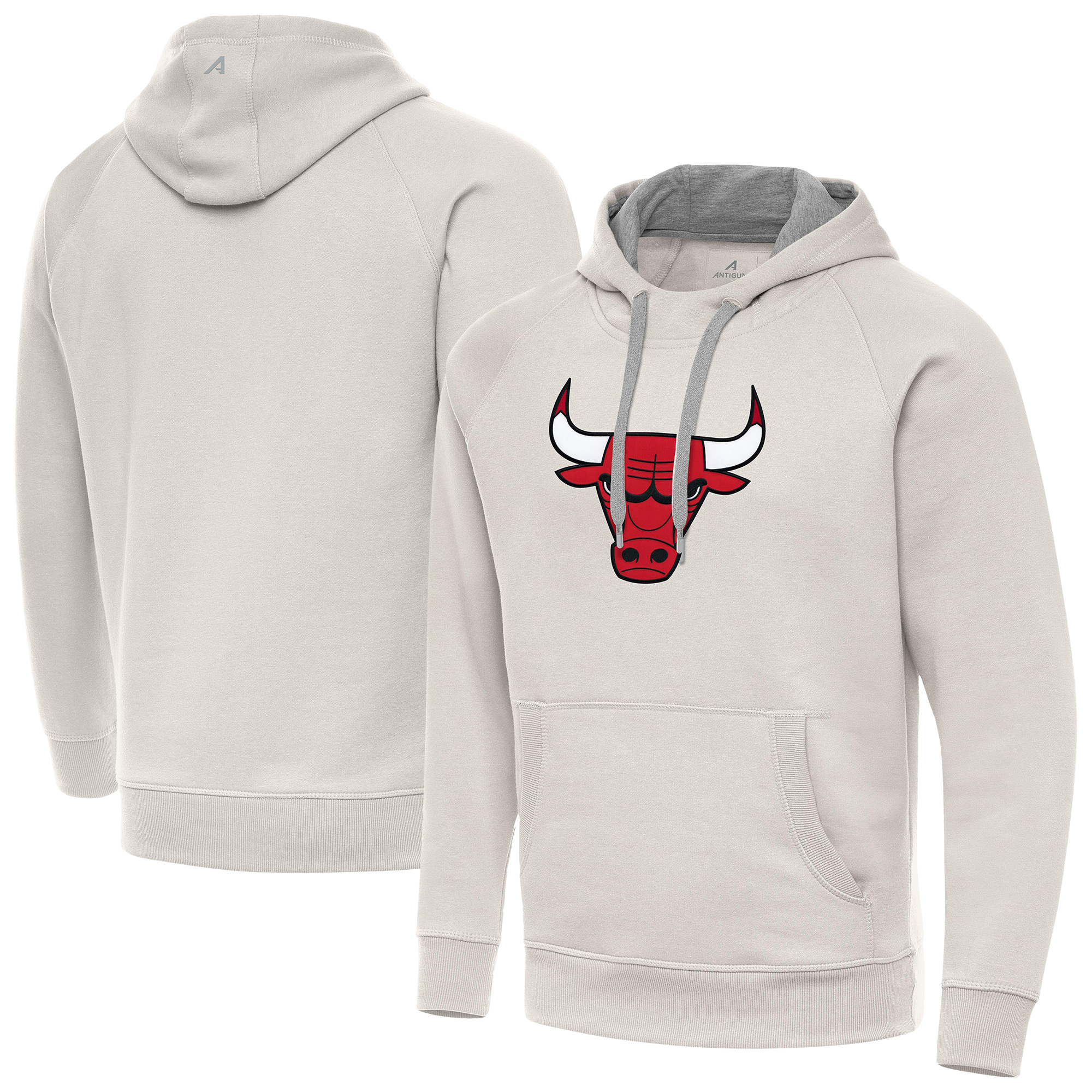 Men's Antigua Cream Chicago Bulls Big Logo Victory Pullover Hoodie