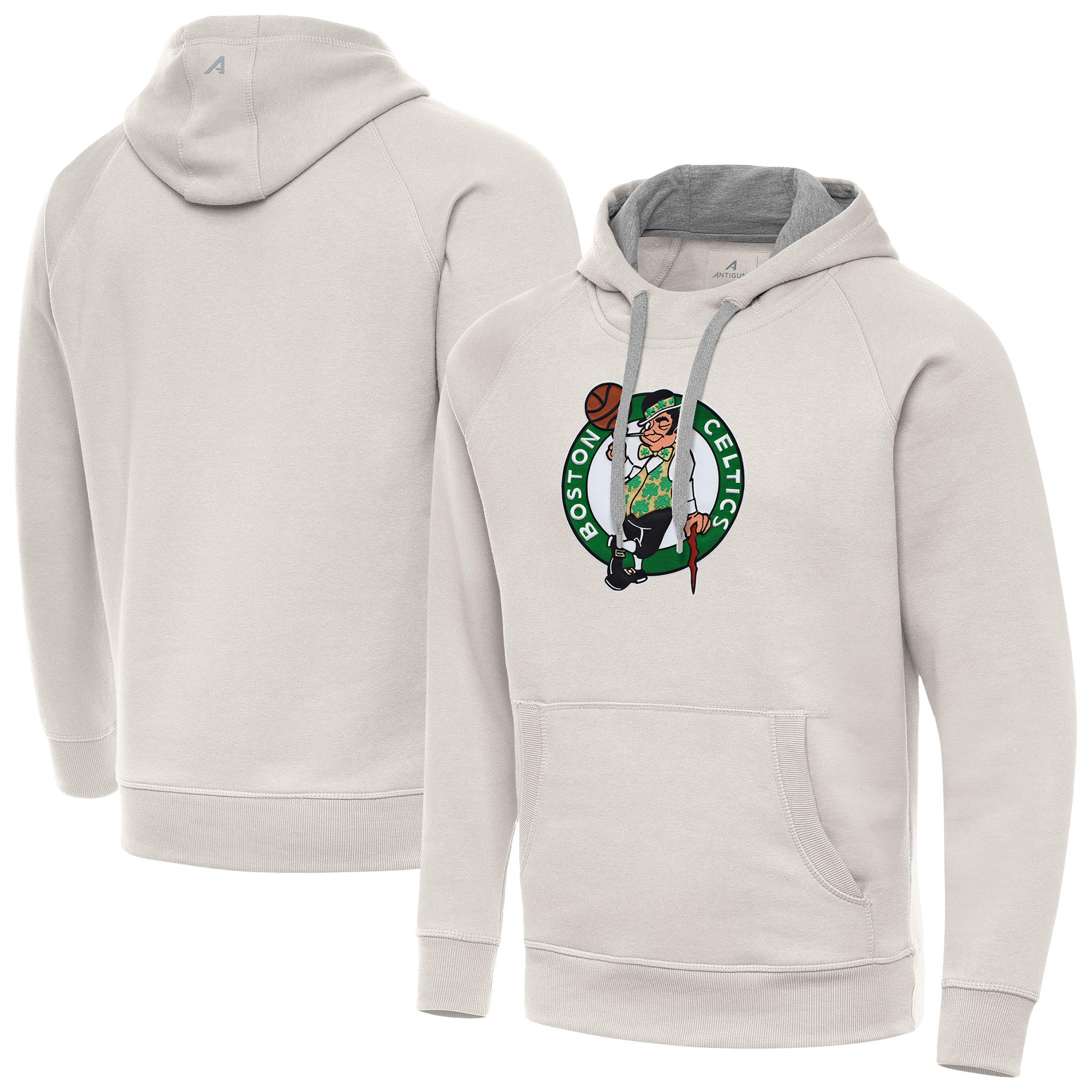 Men's Antigua Cream Boston Celtics Big Logo Victory Pullover Hoodie