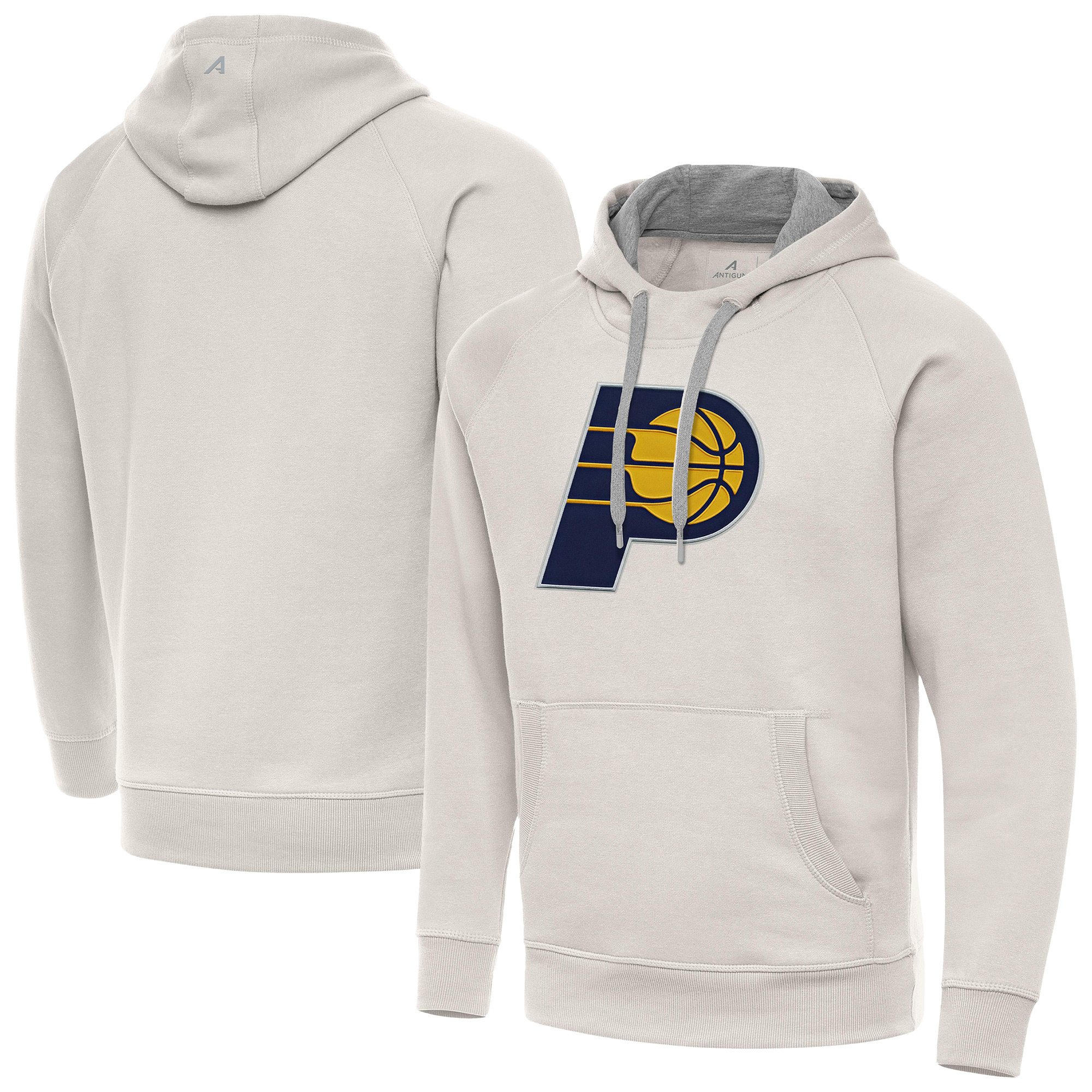 Men's Antigua Cream Indiana Pacers Big Logo Victory Pullover Hoodie