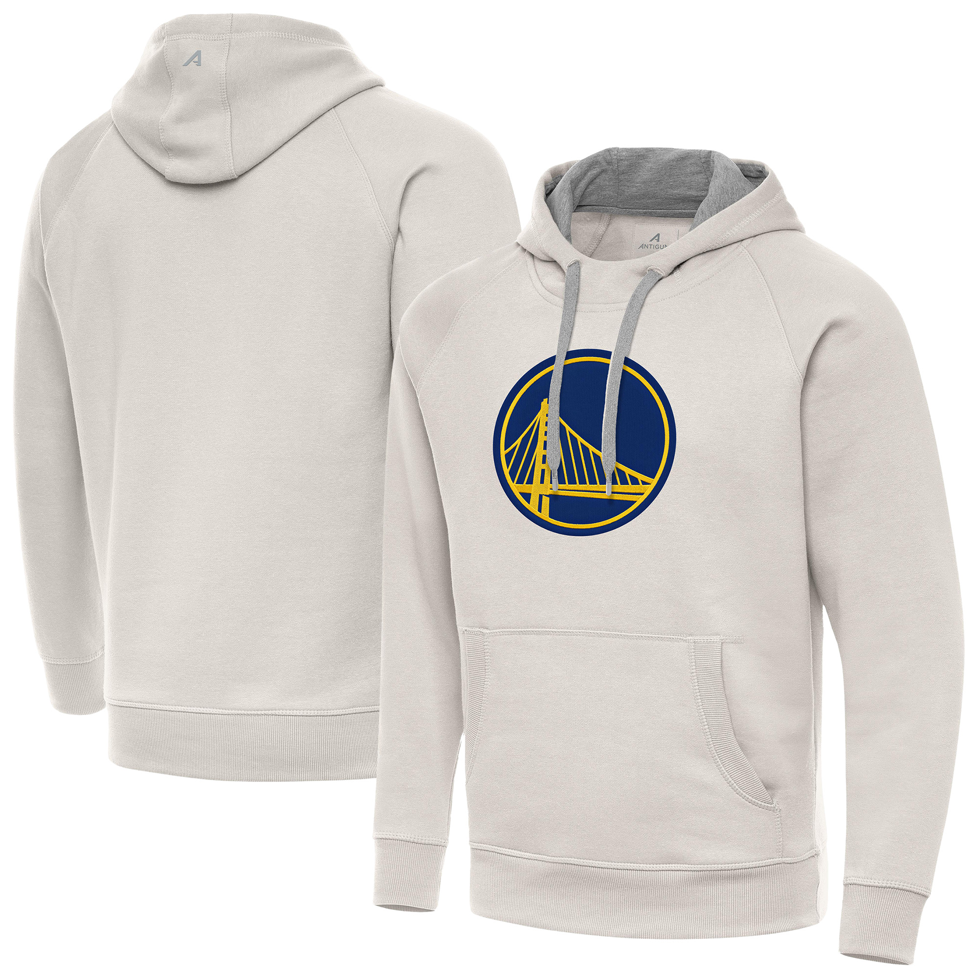 Men's Antigua Cream Golden State Warriors Big Logo Victory Pullover Hoodie