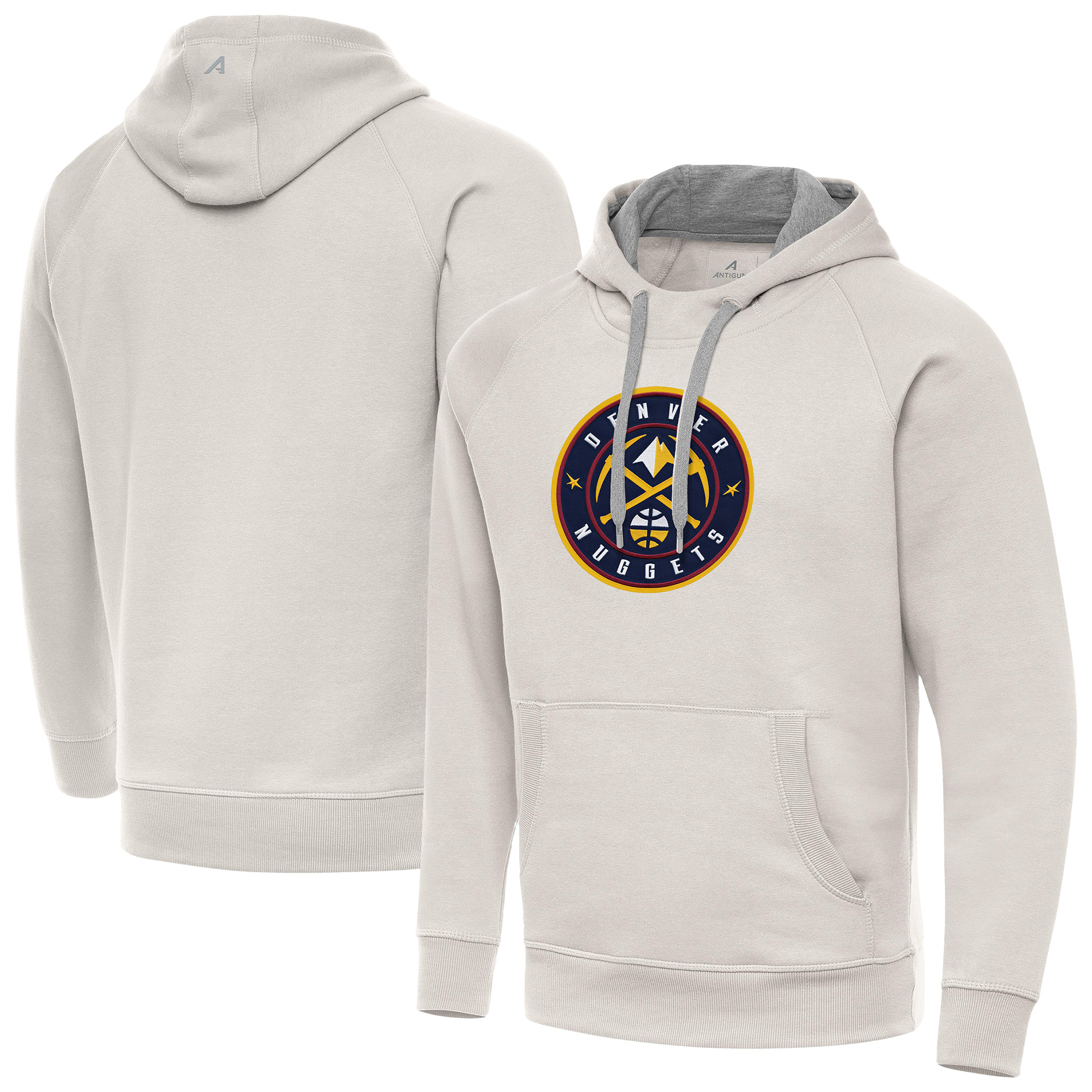 Men's Antigua Cream Denver Nuggets Big Logo Victory Pullover Hoodie