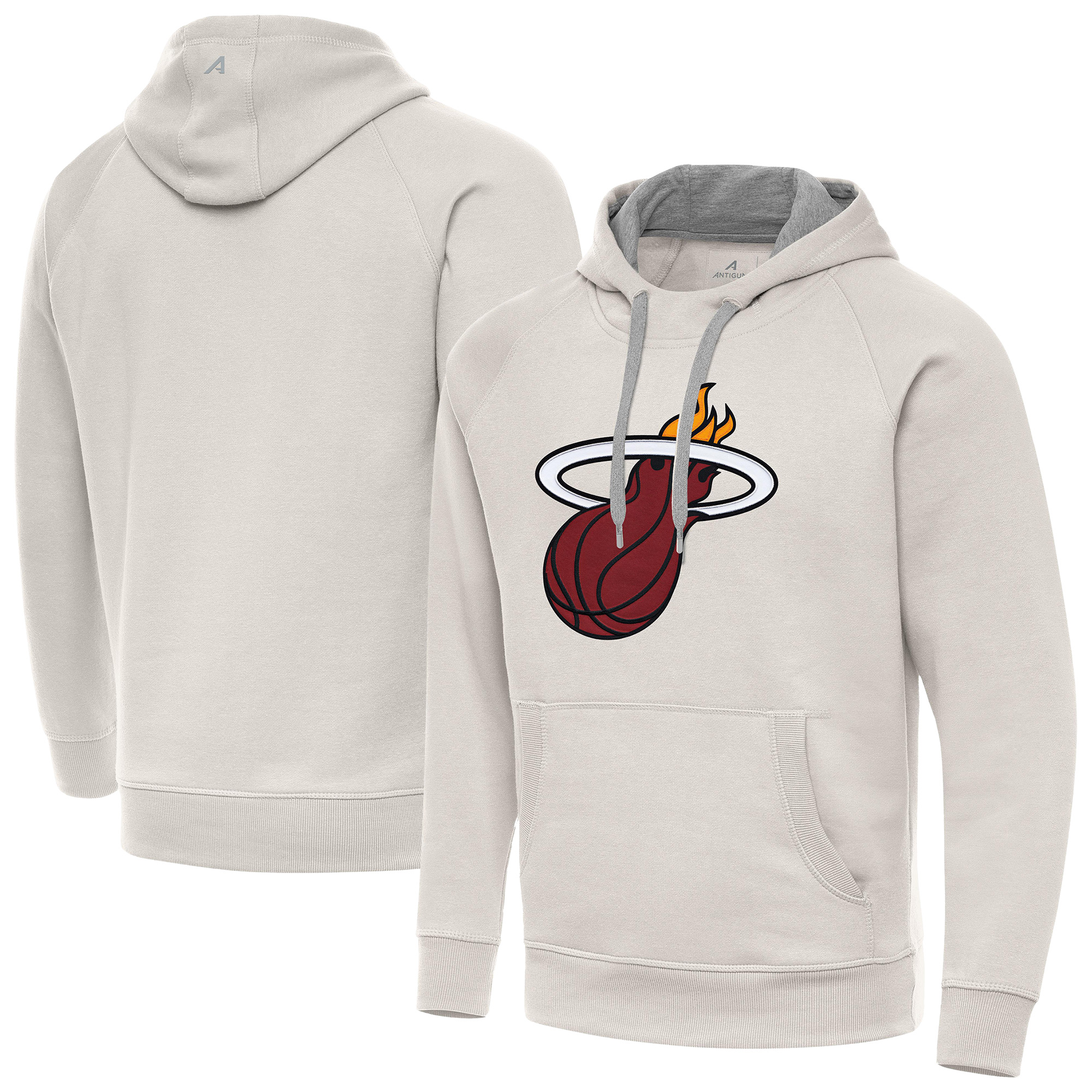 Men's Antigua Cream Miami Heat Big Logo Victory Pullover Hoodie