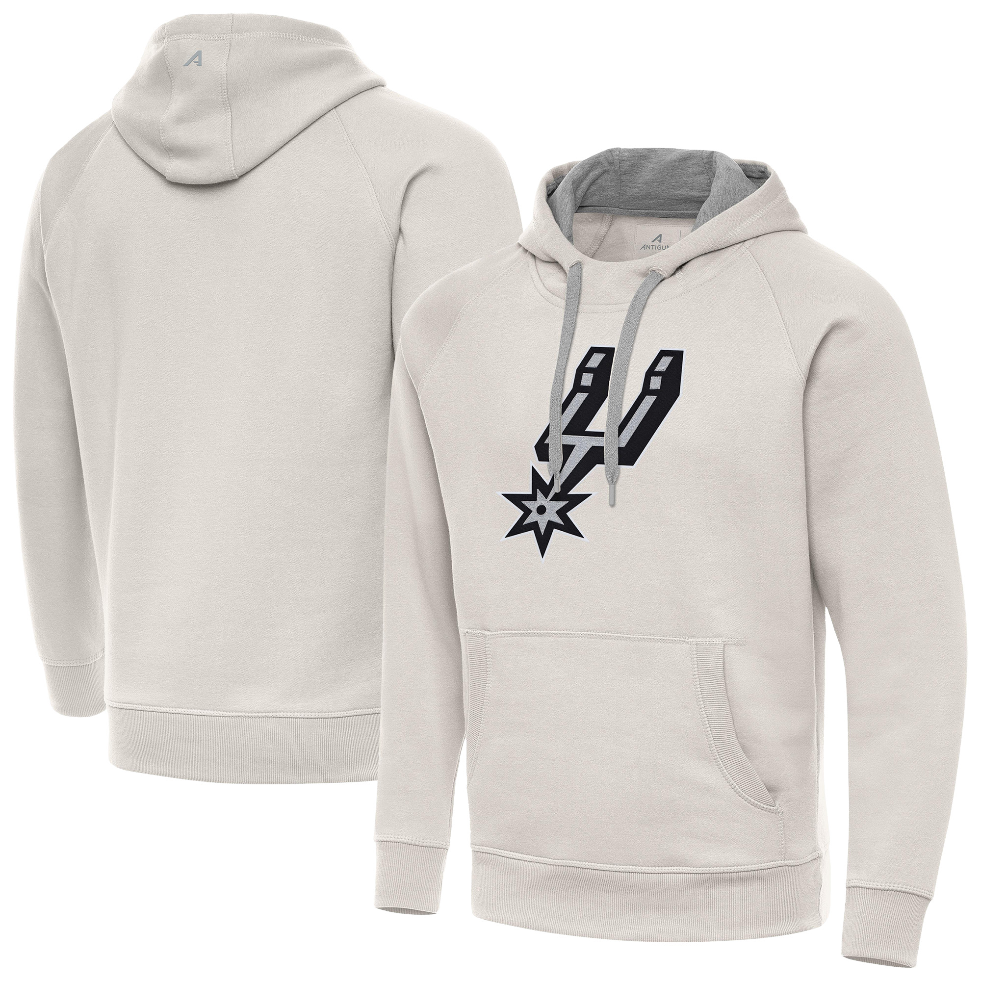 Men's Antigua Cream San Antonio Spurs Big Logo Victory Pullover Hoodie