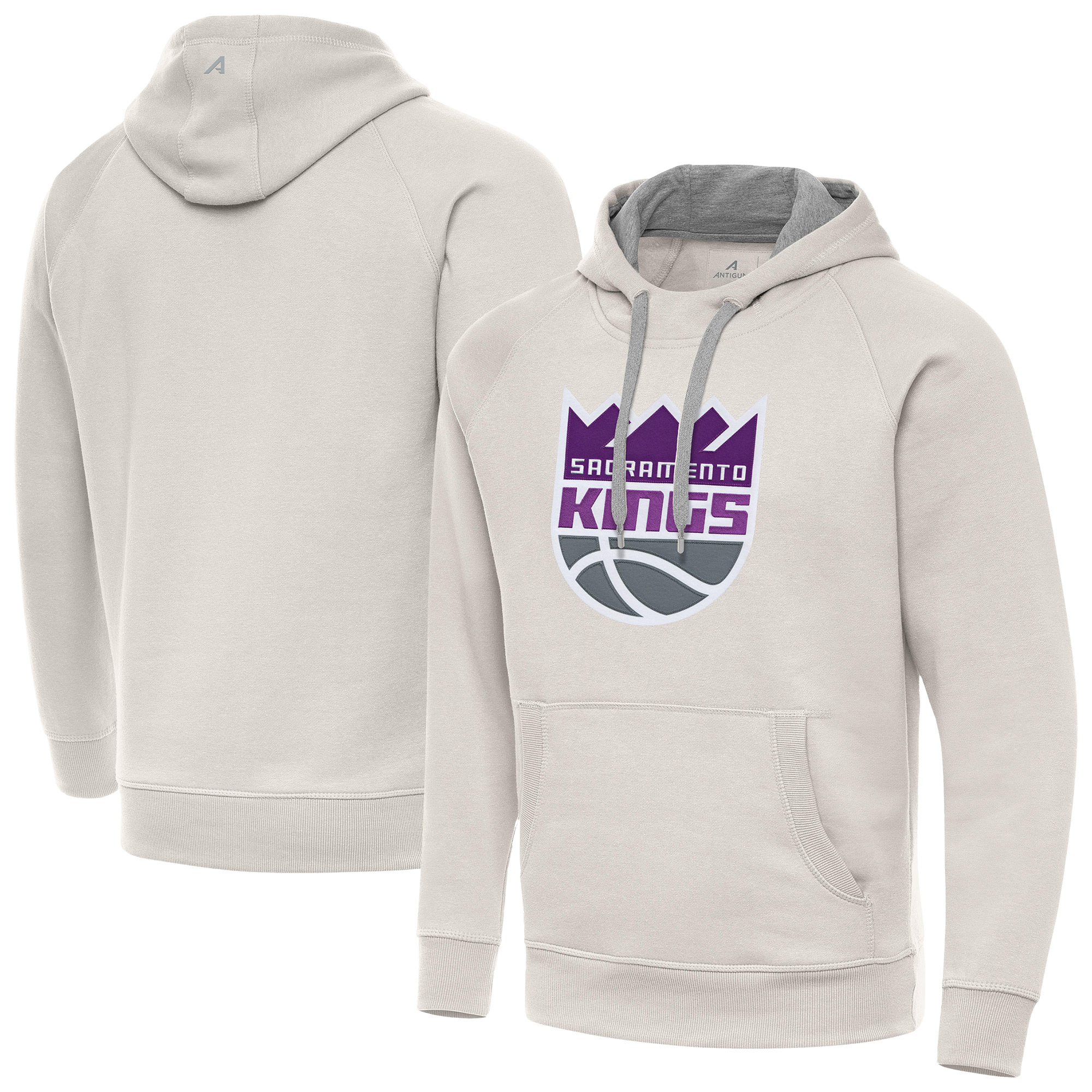 Men's Antigua Cream Sacramento Kings Big Logo Victory Pullover Hoodie
