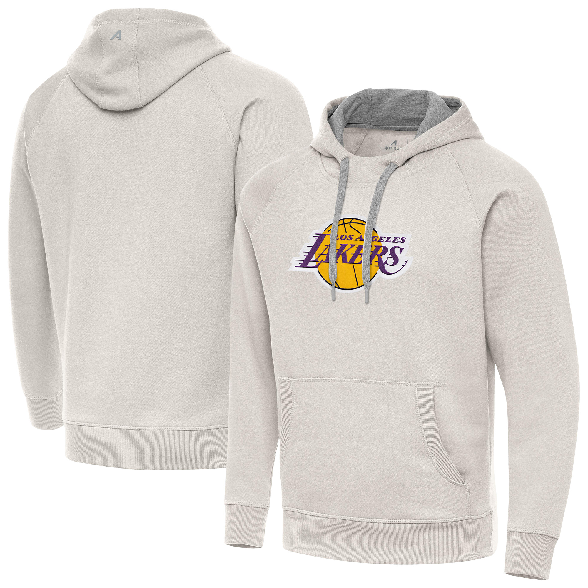 Men's Antigua Cream Los Angeles Lakers Big Logo Victory Pullover Hoodie