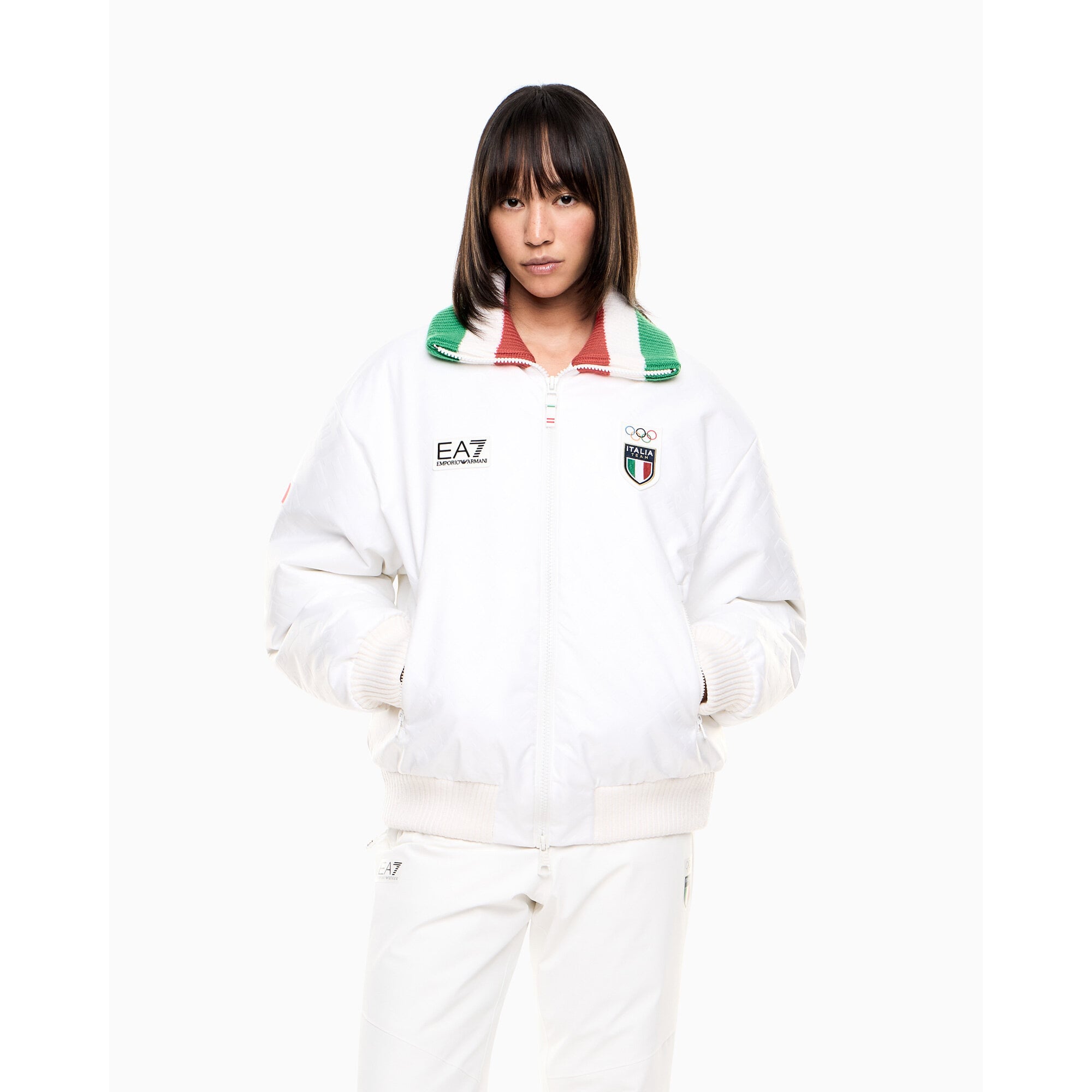 Blouson bomber Team Italy EA7 Emporio Armani Podium - Blanc - Femme