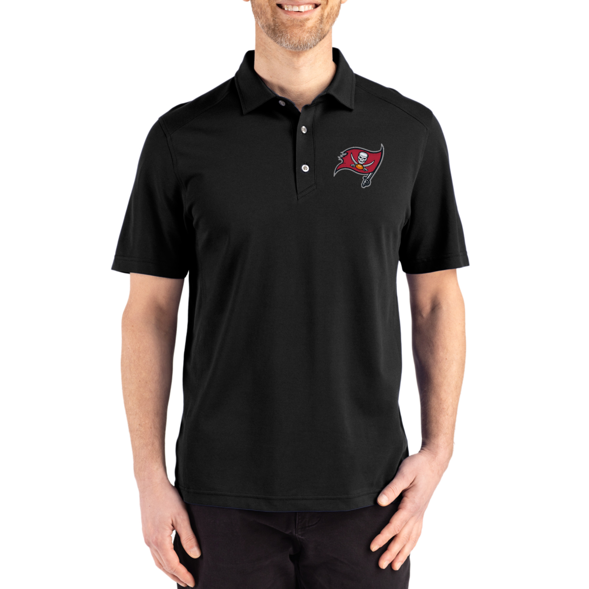 Men's Cutter & Buck Black Tampa Bay Buccaneers Big & Tall Advantage Refresh Epic Confidence Recycled Tri-Blend Pique Polo