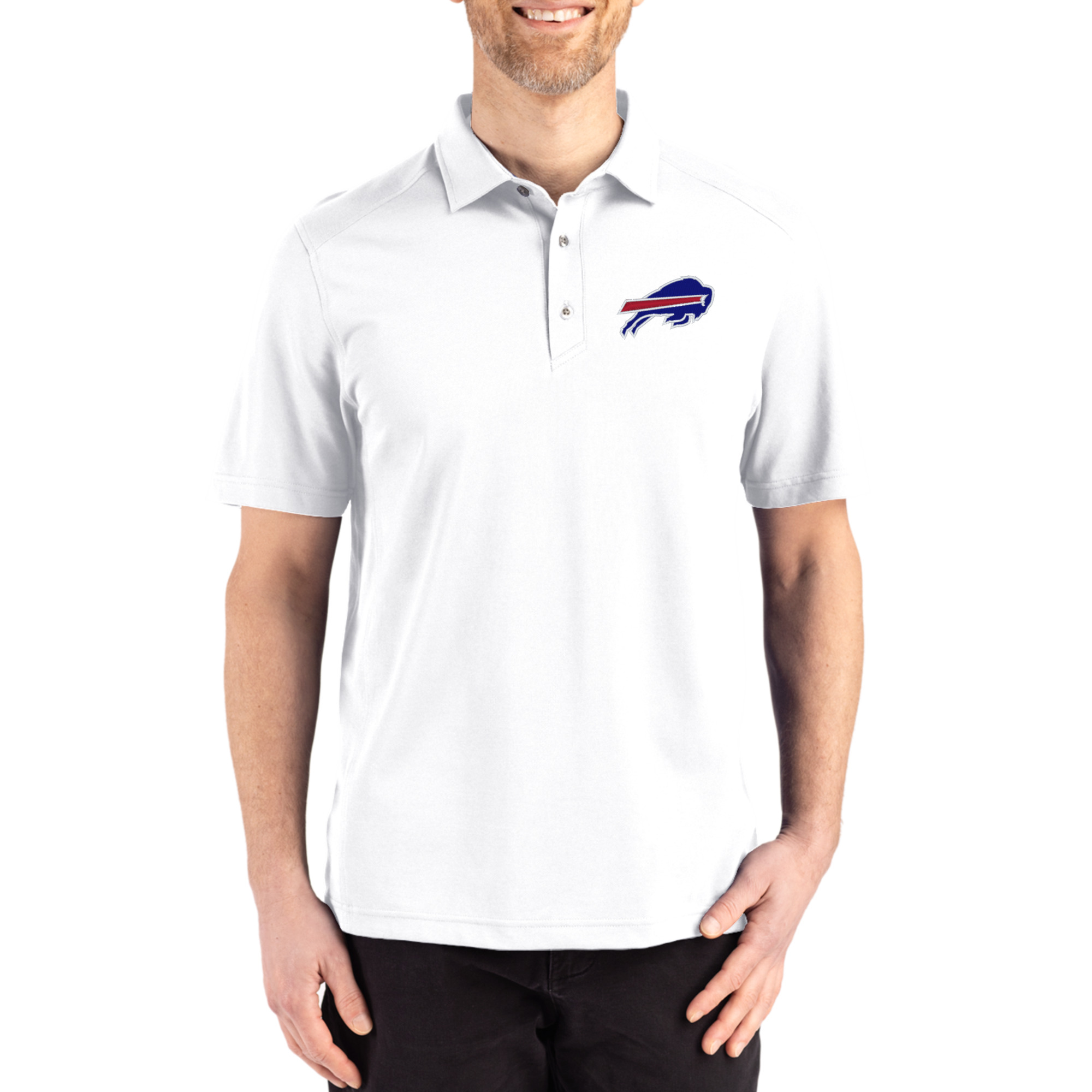 Men's Cutter & Buck White Buffalo Bills Big & Tall Advantage Refresh Epic Confidence Recycled Tri-Blend Pique Polo