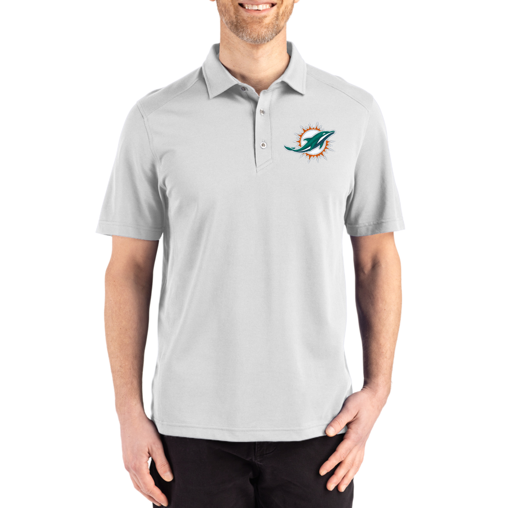 Men's Cutter & Buck Gray Miami Dolphins Big & Tall Advantage Refresh Epic Confidence Recycled Tri-Blend Pique Polo