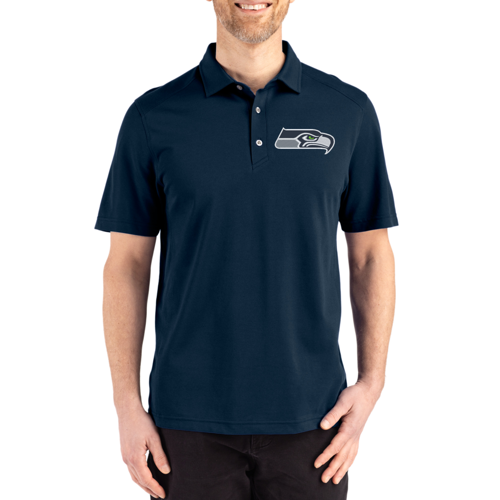 Men's Cutter & Buck College Navy Seattle Seahawks Big & Tall Advantage Refresh Epic Confidence Recycled Tri-Blend Pique Polo