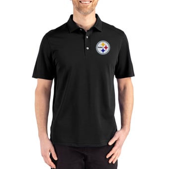 Men's Cutter & Buck Black Pittsburgh Steelers Big & Tall Advantage Refresh Epic Confidence Recycled Tri-Blend Pique Polo