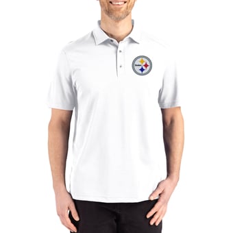Men's Cutter & Buck White Pittsburgh Steelers Big & Tall Advantage Refresh Epic Confidence Recycled Tri-Blend Pique Polo