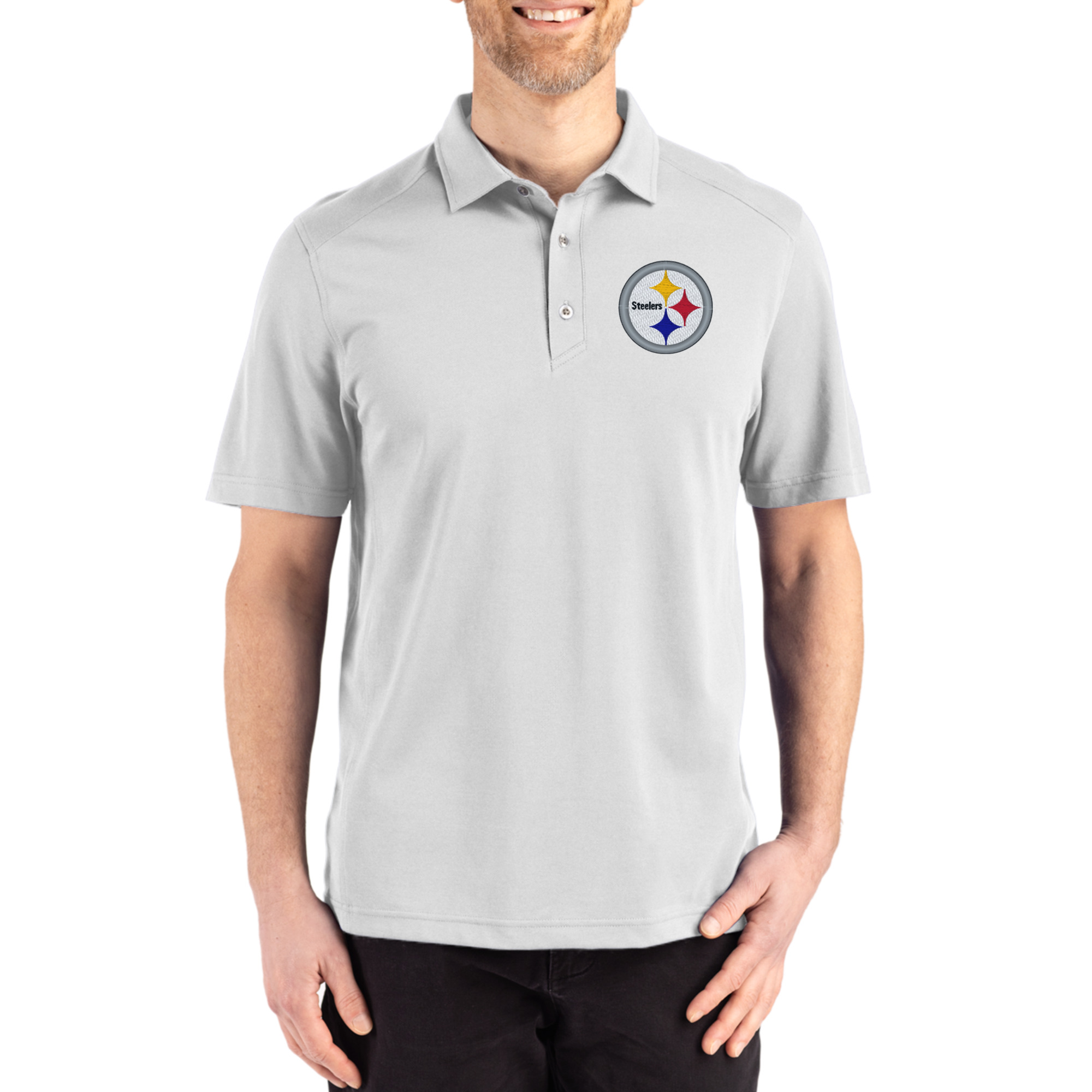 Men's Cutter & Buck Gray Pittsburgh Steelers Big & Tall Advantage Refresh Epic Confidence Recycled Tri-Blend Pique Polo