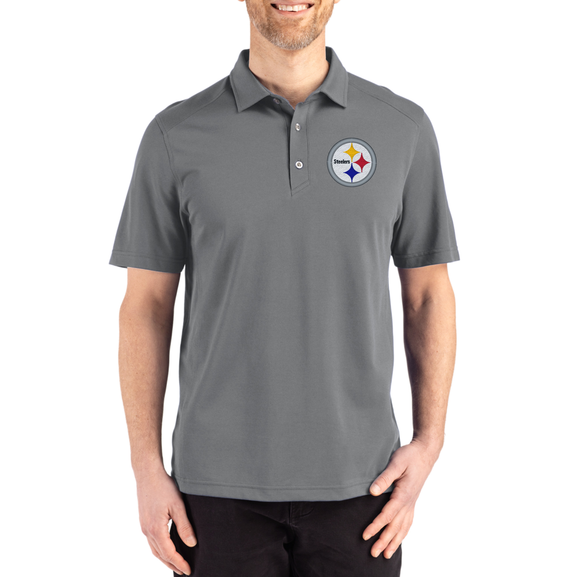 Men's Cutter & Buck Gray Pittsburgh Steelers Big & Tall Advantage Refresh Epic Confidence Recycled Tri-Blend Pique Polo