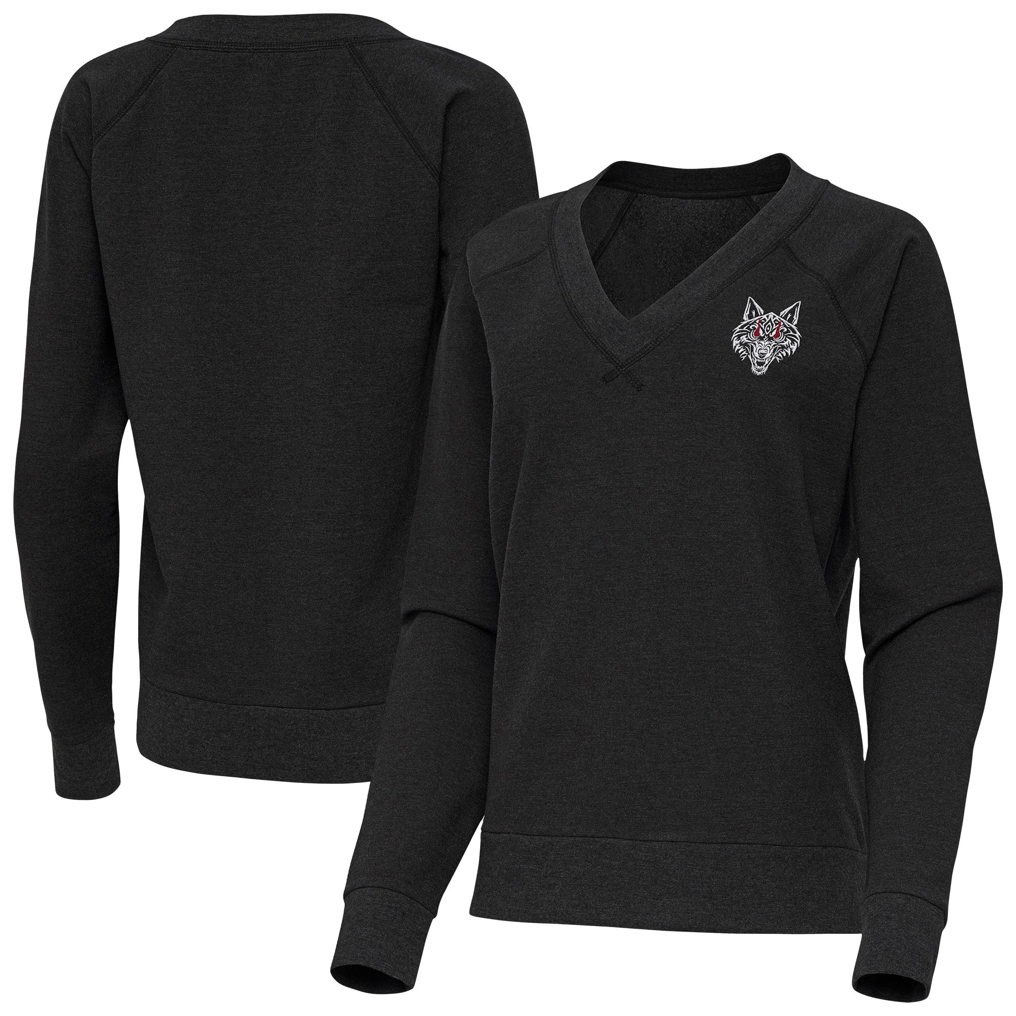 Women's Antigua Heather Black Jacob Fatu Varsity Tri-Blend V-Neck Long Sleeve T-Shirt